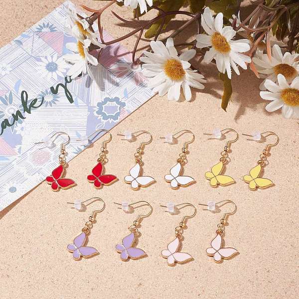 

PandaHall Butterfly Enamel Dangle Earrings, Brass Drop Earrings for Women, Mixed Color, 39mm, Pin: 0.7mm Alloy Multicolor