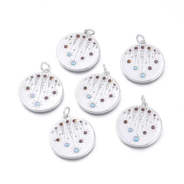 

PandaHall Brass Micro Pave Cubic Zirconia Pendants, with Jump Rings, Long-Lasting Plated, Cadmium Free & Lead Free & Nickel Free, Flat Round...