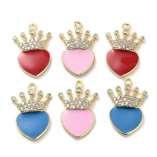 

PandaHall Brass Micro Pave Clear Cubic Zirconia Pendants, with Enamel, Real 18K Gold Plated, Heart with Crown Charms, Mixed Color..., Multicolor