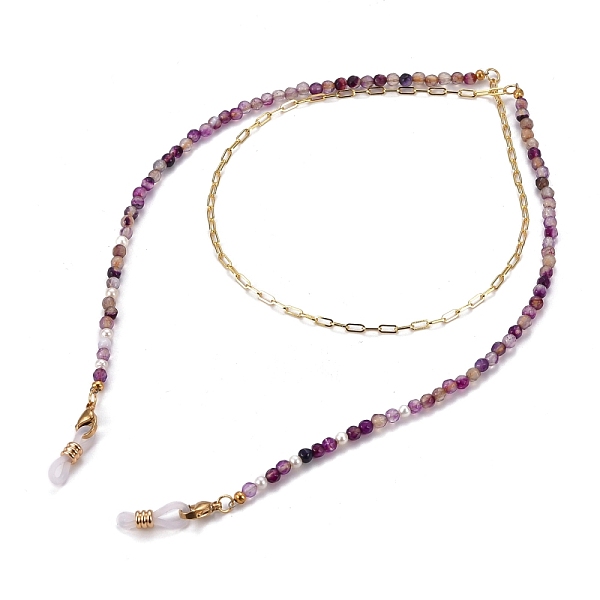 

PandaHall Eyeglasses Chains, Neck Strap for Eyeglasses, with Natural Agate Beads & Pearl Beads, Brass Paperclip Chains, 304 Stainless Steel..., Purple