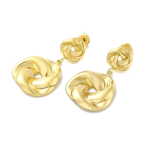 

PandaHall Ion Plating(IP) 304 Stainless Steel Stud Earrings, Twist Flat Round, Real 14K Gold Plated, 41x24mm 304 Stainless Steel Flat Round