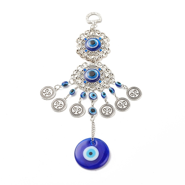

PandaHall Glass Turkish Blue Evil Eye Pendant Decoration, with Alloy Flower & Flat Round Design Charm, for Home Wall Hanging Amulet Ornament...