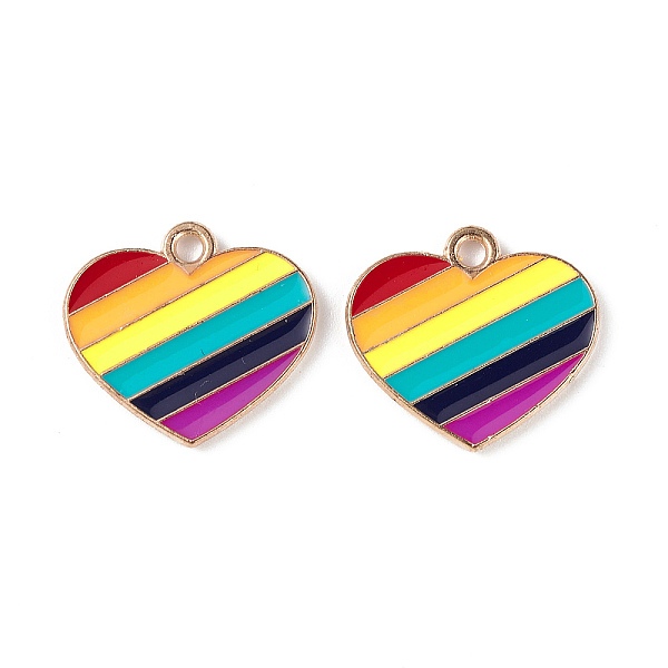 

PandaHall Rainbow Color Pride Alloy Enamel Pendants, Heart Charms, Light Gold, Colorful, 16x17.7x1.5mm, Hole: 2mm Alloy+Enamel Heart