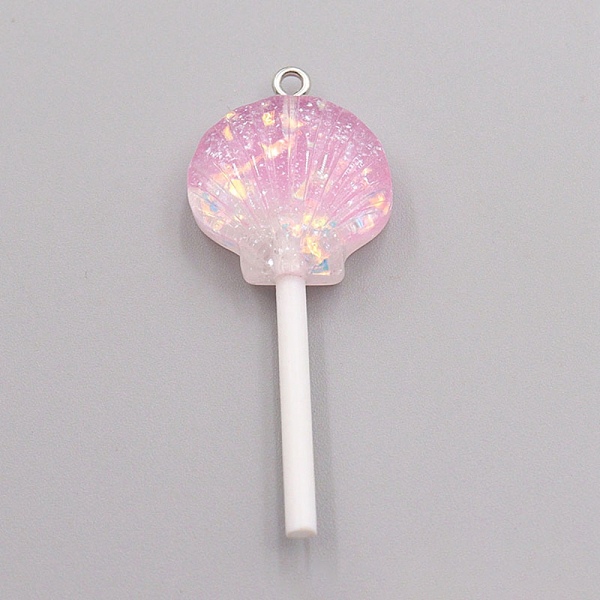 

PandaHall Resin Pendants, with Platinum Tone Iron Loop and Paillette/Sequins, Plastic Handle, Shell Lollipop, Pearl Pink, 50x20x10mm Resin...