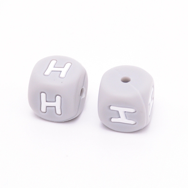 

PandaHall Silicone Beads, Cube with Letter.H, Gray, 12x12x12mm, Hole: 2mm Silicone Cube Gray