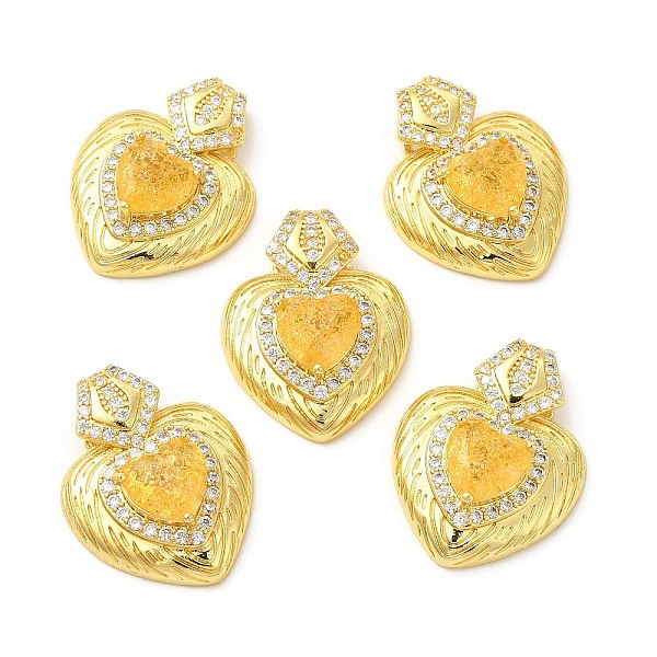 

PandaHall Rack Plating Brass & Rhinestone Pendants, with Crushed Ice Cut Cubic Zirconia, Heart Charm, Real 14K Gold Plated, Cadmium Free &...