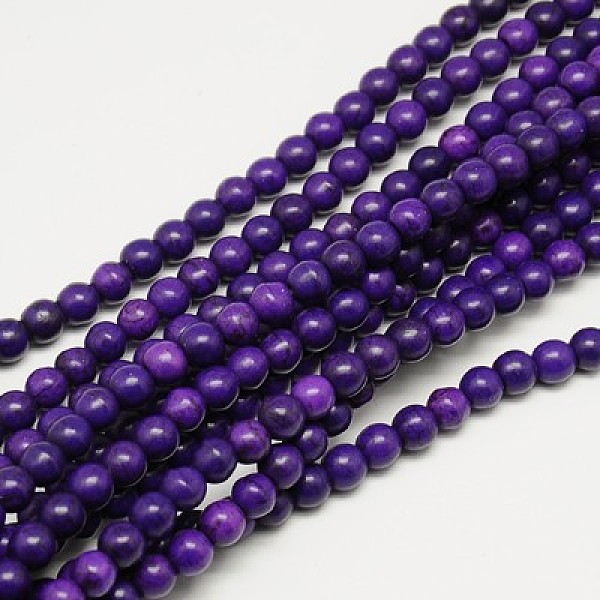 

PandaHall Synthetic Turquoise Beads Strands, Dyed, Round, Indigo, 4mm, Hole: 1mm, about 110pcs/strand, 15.6 inch Synthetic Turquoise Round..., Purple