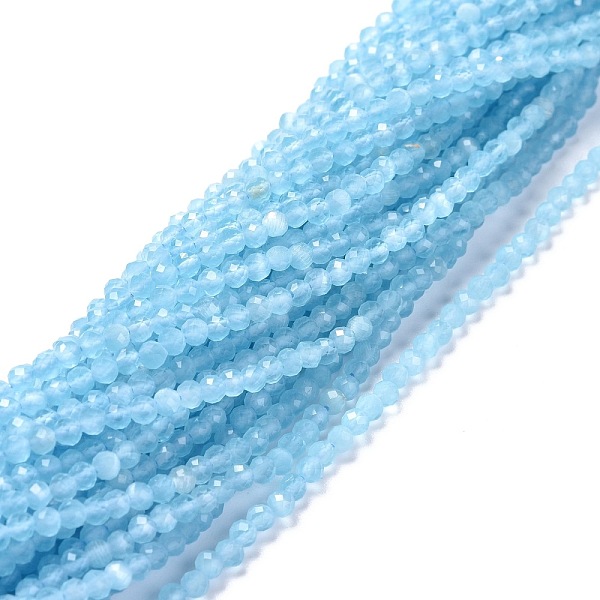 

PandaHall Cat Eye Beads Strands, Round, Faceted, Light Sky Blue, 3mm, Hole: 0.2mm, 14.17 inch(36cm), 122pcs/strand Glass Round