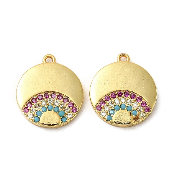 

PandaHall Brass Cubic Zirconia Pendants, Long-Lasting Plated, Lead Free & Cadmium Free, Flat Round, Golden, 17x14.5x2.5mm, Hole: 1mm..., Multicolor