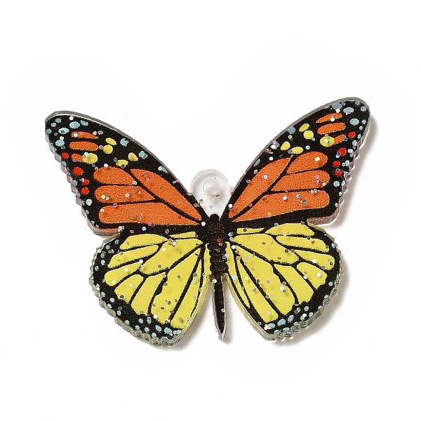 

PandaHall Printed Acrylic Pendants, with Sequins, Butterfly Charm, Champagne Yellow, 28x37.5x2.2mm, Hole: 1.7mm Acrylic Butterfly