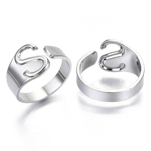 

PandaHall Alloy Cuff Finger Rings, Cadmium Free & Nickel Free & Lead Free, Alphabet, Platinum, Letter.S, US Size 8(18.1mm) Alloy Letter S