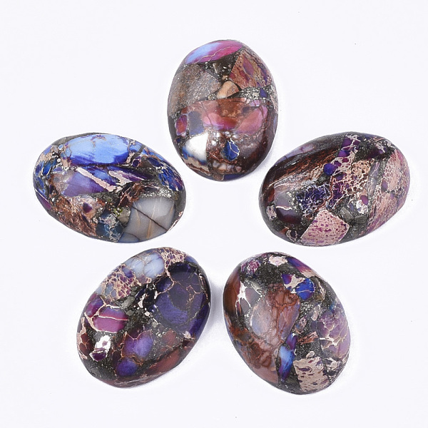 

PandaHall Synthetic Gold Line Regalite/Imperial Jasper/Sea Sediment Jasper Cabochons, Dyed, Oval, Indigo, 25~25.5x18~18.5x7~7.5mm Imperial..., Purple