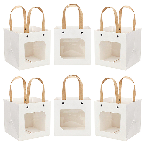 

PandaHall 12 Pcs White Craft Paper Bags, 5.9x5.9 Carrier Paper Gift Bags With Handles Party Favor Kraft Paper Bag with Clear Square Window...