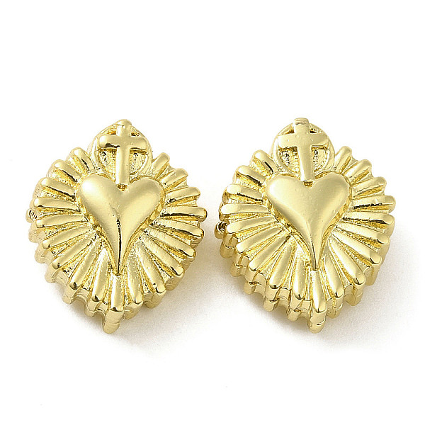 

PandaHall Rack Plating Brass Beads, Long-Lasting Plated, Cadmium Free & Lead Free, Heart with Cross, Real 18K Gold Plated, 14x12x7mm, Hole...