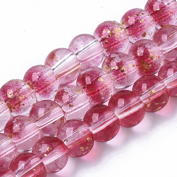 

PandaHall Transparent Spray Painted Glass Bead Strands, with Golden Foil, Round, Camellia, 4~5mm, Hole: 0.9~1.2mm, about 95~103pcs/Strand..., Pink