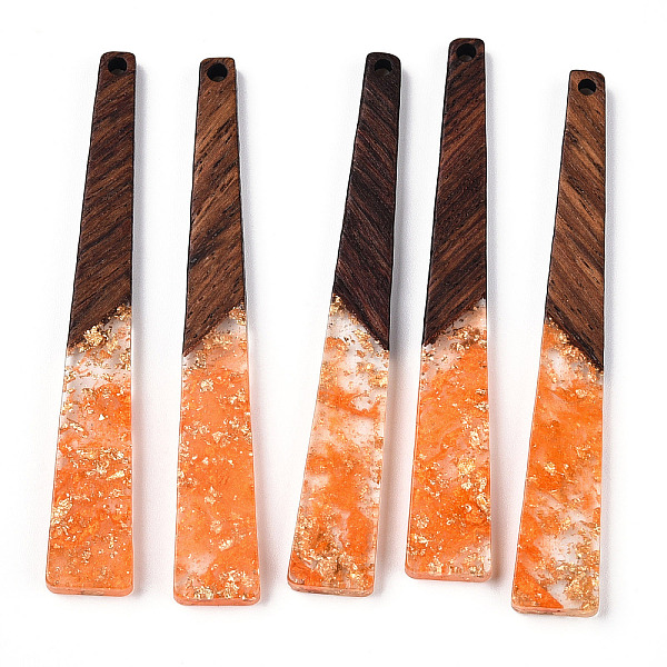 

PandaHall Transparent Resin & Walnut Wood Big Pendants, with Gold Foil, Trapezoid Charms, Dark Orange, 69.5x10x3.5mm, Hole: 2mm Resin+Wood...