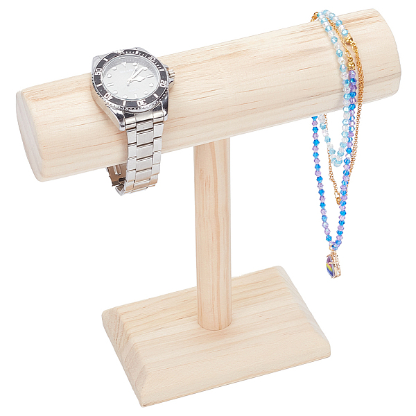 

PandaHall Wooden T-Bar Detachable Bracelet Display Stands, Tabletop Bracelet Organizer Holder, Wheat, Finish Product: 7.7x20x21cm Wood..., Orange