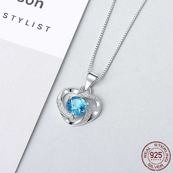 

PandaHall Rhodium Plated 925 Sterling Silver Pendants, with Cubic Zirconia, Heart, Deep Sky Blue, Platinum, 13mm Sterling Silver Heart