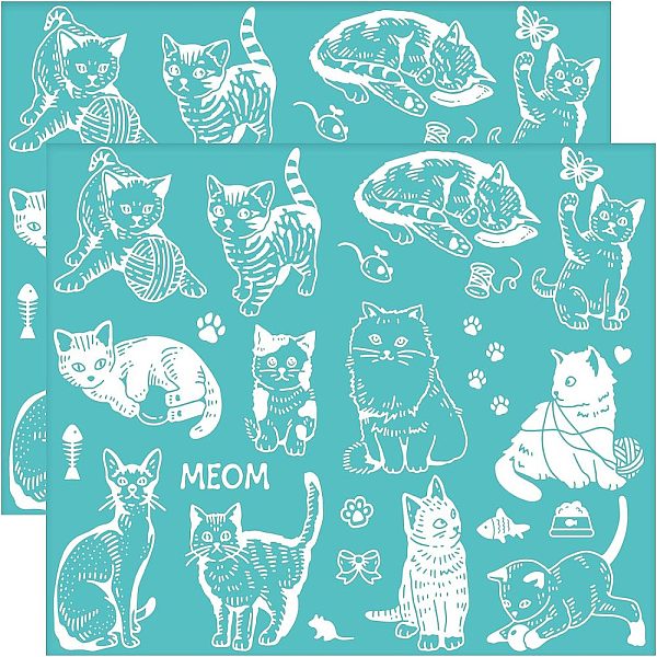 

PandaHall OLYCRAFT 2 Pcs Cat Pattern Self-Adhesive Silk Screen Printing Stencil Vintage Mouse Butterfly Mesh Transfer Stencil Fish Silk..., Green