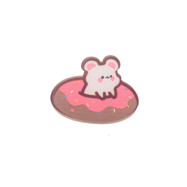 

PandaHall Rat in Doughnut Brooch Pin, Cute Animal Acrylic Lapel Pin for Backpack Clothes, White, Hot Pink, 25x33x7mm Acrylic