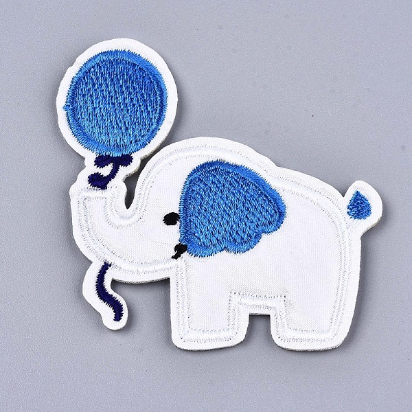 PandaHall Computerized Embroidery Cloth Iron On/Sew On Patches, Costume Accessories, Appliques, Elephant, White, 71x70x2mm Cloth Elephant...