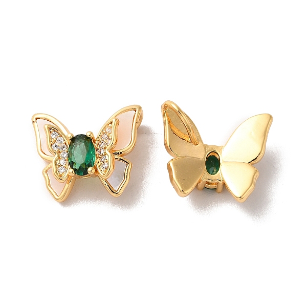 

PandaHall Brass Micro Pave Cubic Zirconia Pendants, with Shell, Butterfly Charms, Golden, 13.5x16x8.7mm, Hole: 2x5mm Shell Butterfly