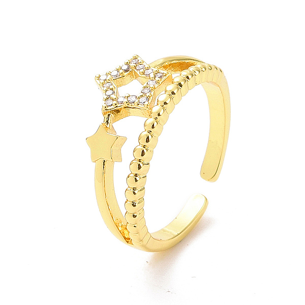

PandaHall Clear Cubic Zirconia Hollow Out Star Open Cuff Ring, Brass Jewelry for Women, Golden, Inner Diameter: 17.2mm Brass+Cubic Zirconia