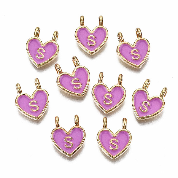 

PandaHall Alloy Enamel Charms, Cadmium Free & Lead Free, Heart with Initial Letters, Light Gold, Orchid, Letter.S, 14.5x11.5x4.5mm, Hole..., Purple