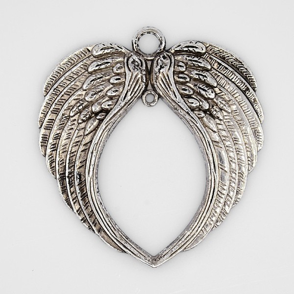 PandaHall Tibetan Style Alloy Wing Large Pendants, Lead Free & Cadmium Free, Antique Silver, 73x69x4mm, Hole: 2~6mm Alloy Wing