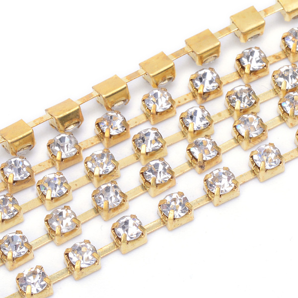 

PandaHall Brass Rhinestone Strass Chains, Rhinestone Cup Chains, Raw(Unplated), Nickel Free, Crystal, 2.3~2.4mm, about 10yards/bundle..., Clear