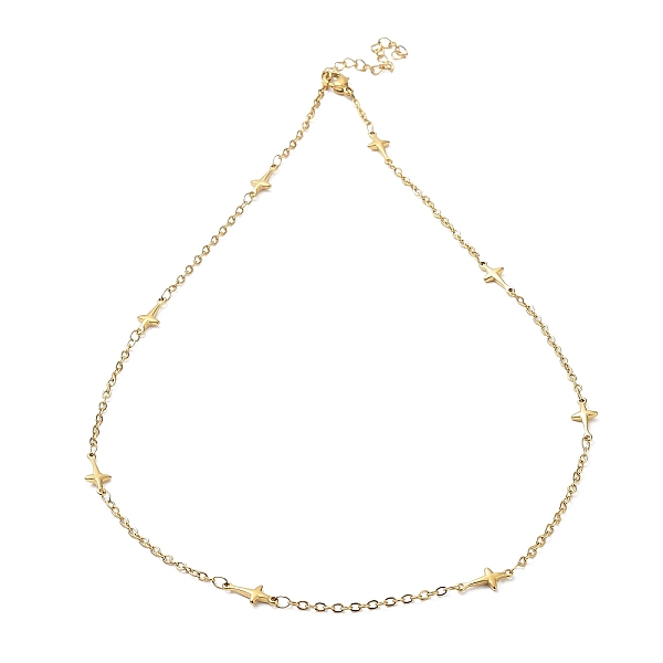 PandaHall Ion Plating(IP) 304 Stainless Steel Cross Link Chain Necklace, Golden, 17.52 inch(44.5cm) 304 Stainless Steel