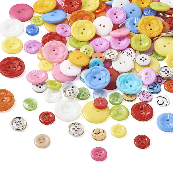 

PandaHall Fashewelry 350Pcs 7 Style Plastic Buttons, Flat Round, Mixed Color, 11~22.5x2~3.5mm, Hole: 1.5~2mm, 50pcs/style Plastic Flat Round..., Multicolor