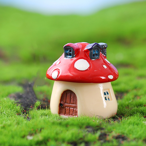 PandaHall Mini Resin Mushroom House Figurines, Miniature Landscape Display Decoration, for Dollhouse Accessories, Home Decoration, Red...