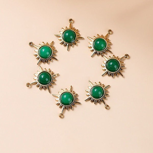 

PandaHall Bohemia Style Natural Chrysoprase Sun Charms, with Golden Tone Stainless steel Findings, 14x12x4mm Chrysoprase Sun