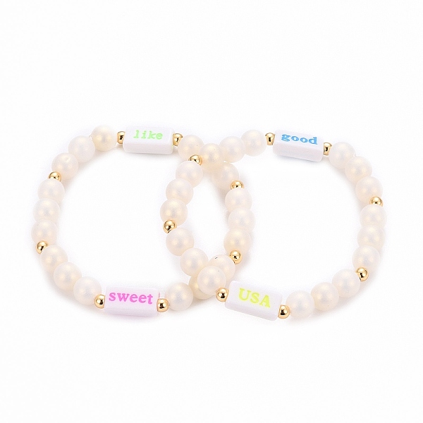 

PandaHall (Jewelry Parties Factory Sale)Stretch Bracelets, with Acrylic Beads and Golden Plated Brass Beads, Rubberized, Round & Rectangle...