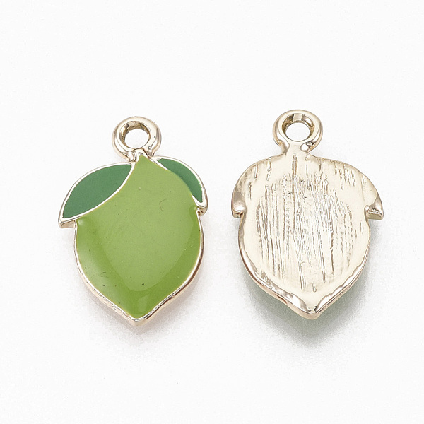

PandaHall Alloy Enamel Pendants, Light Gold, Lemon, Olive Drab, 20.5x13.5x2.5mm, Hole: 2mm Alloy+Enamel Fruit Green