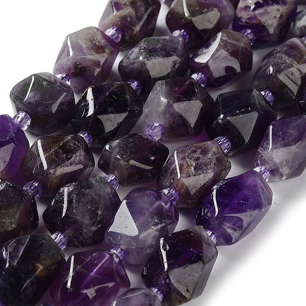 

PandaHall Natural Amethyst Beads Strands, with Seed Beads, Faceted, Rhombus, 12~15x9~12x9~12mm, Hole: 1~1.2mm, about 20~21pcs/strand...