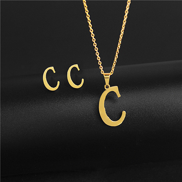 

PandaHall Golden Stainless Steel Initial Letter Jewelry Set, Stud Earrings & Pendant Necklaces, Letter C, No Size Stainless Steel Letter C