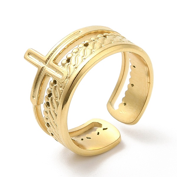 

PandaHall 304 Stainless Steel Criss Cross Open Cuff Ring for Women, Real 14K Gold Plated, Inner Diameter: 17mm 304 Stainless Steel