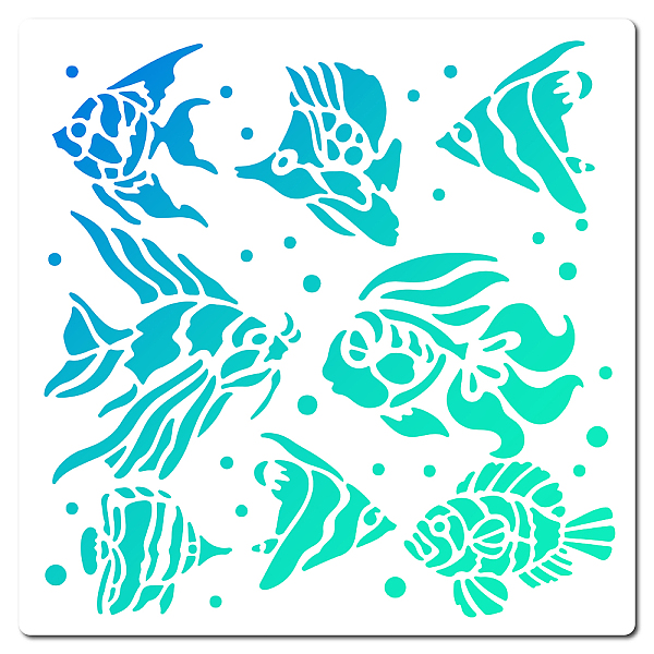 

PandaHall PET Plastic Hollow Out Drawing Painting Stencils Templates, Square, Fish Pattern, 18x18cm Plastic Fish