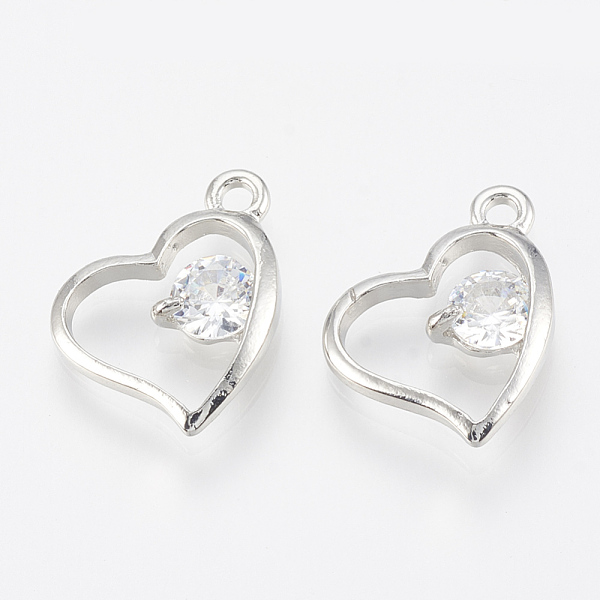 

PandaHall Alloy Cubic Zirconia Charms, Heart, Platinum, 14x14.5x3mm, Hole: 1.6mm Alloy+Cubic Zirconia Heart