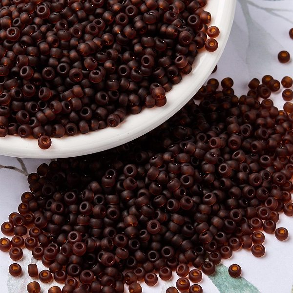 

PandaHall MIYUKI Round Rocailles Beads, Japanese Seed Beads, 8/0, (RR134F) Matte Transparent Dark Topaz, 3mm, Hole: 1mm, about..., Brown