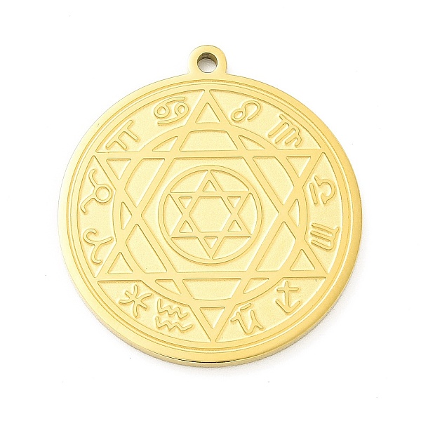 

PandaHall 304 Stainless Steel Pendants, Flat Round with Constellation & Star of David Pattern Charm, Golden, 33x30x2mm, Hole: 1.8mm 304...
