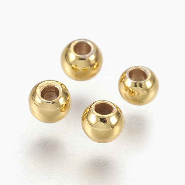 

PandaHall Brass Spacer Beads, Long-Lasting Plated, Round, Golden, 3x2mm, Hole: 1.2mm Brass Round
