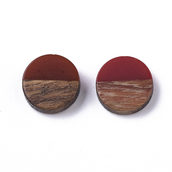 

PandaHall Resin & Wood Cabochons, Flat Round, FireBrick, 10x2.5~4mm Resin+Wood Flat Round Red