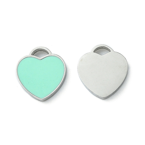 

PandaHall 304 Stainless Steel Manual Polishing Charms, with Enamel, Heart Charm, Stainless Steel Color, 10x9x1.5mm, Hole: 1.5x2.5mm..., Green