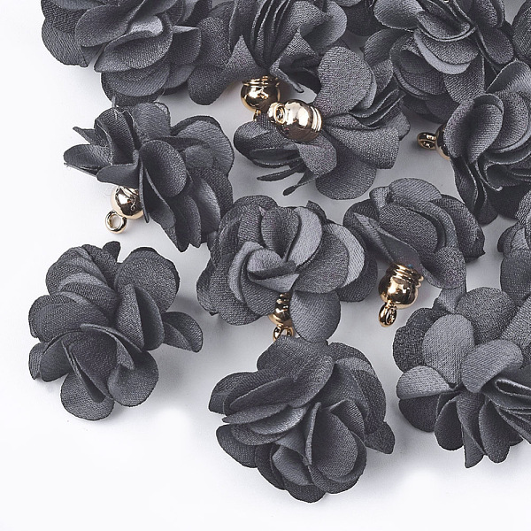 

PandaHall Cloth Pendants, with CCB Plastic, 6-Petal, Flower, Golden, Dark Gray, 26~27x17~28mm, Hole: 1.6mm Cloth Flower Gray