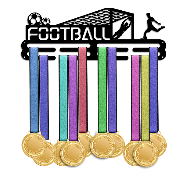 

PandaHall Fashion Iron Medal Hanger Holder Display Wall Rack, with Screws, Football Pattern, 150x400mm Iron Football