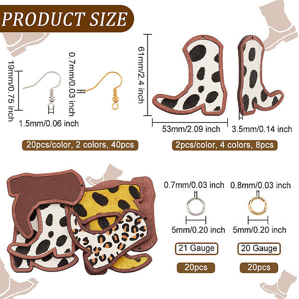 

PandaHall OLYCRAFT 8 Pcs Boot Wood Earring Making Kit Leopard Cowhide Wooden Earrings Leather Wooden Statement Earrings with 40Pcs Earring..., Multicolor