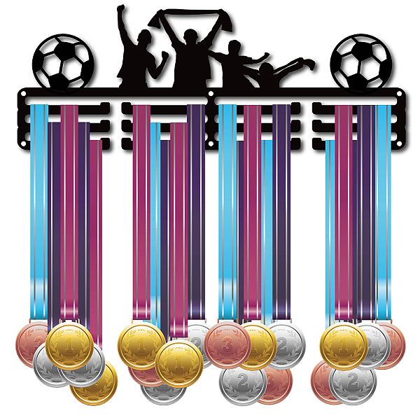 

PandaHall Iron Medal Holder, Medals Display Hanger Rack, Medal Holder Frame, Rectangle with Football and Player, Black, 15x40cm Iron Black